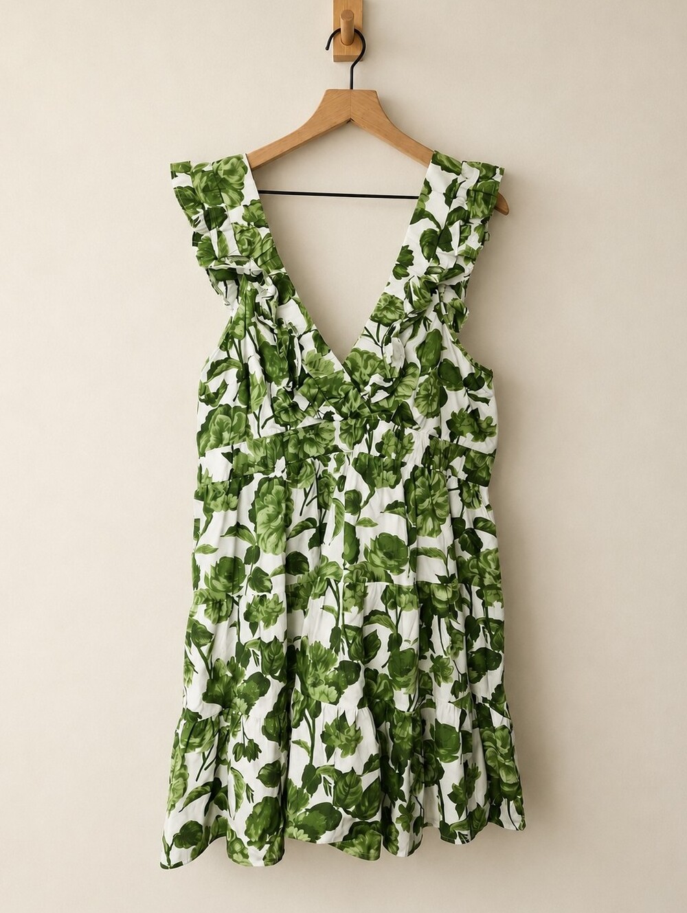 Abercrombie & Fitch Floral Ruffle Mini Sundress Women's XL Green Cottagecore - Picture 1 of 13
